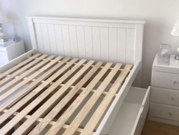 Cama De 2 Plazas Con 3 Cajones en Madera Laqueada