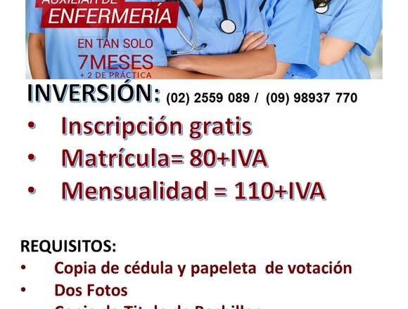 AUXILIAR DE ENFERMERÍA QUITO 2018 en Pichincha (Cantón)