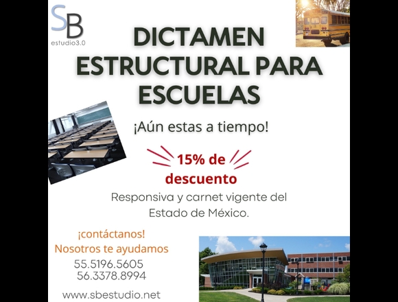 15% de desc. en Dictamen estructural de escuelas