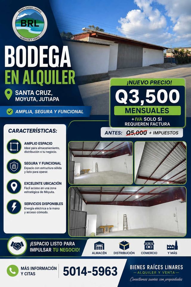 Alquiler Bodega en Santa Cruz Moyuta, Ingreso Amplio en Moyuta (Municipio)