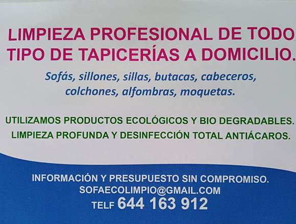 Limpieza de tapicerías a domicilio