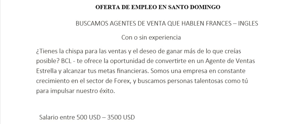AGENTE DE VENTAS en Santo Domingo Norte (Municipio)