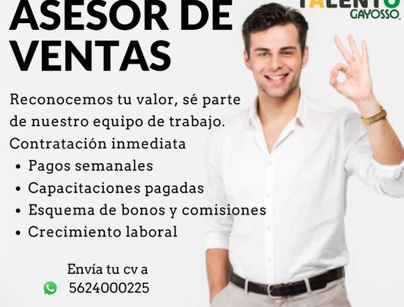 Asesor de Ventas * Comisiones semanales en Benito Juárez (Municipio)