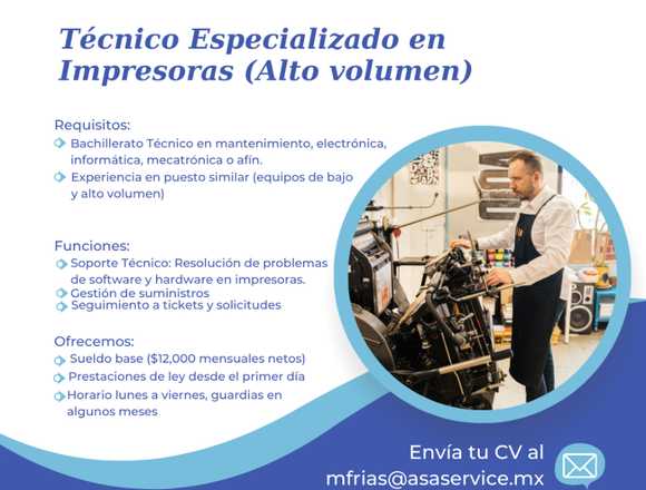 TÉCNICO EN MANTENIMIENTO DE IMPRESORAS en San Pedro Tlaquepaque (Municipio)
