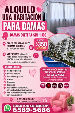 Habitación disponible para DAMA en Panamá (Distrito)