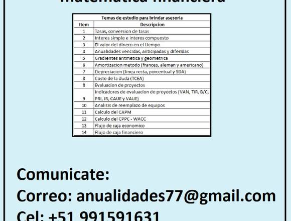 CLASES DE MATEMATICA FINANCIERA en Donoso (Distrito)