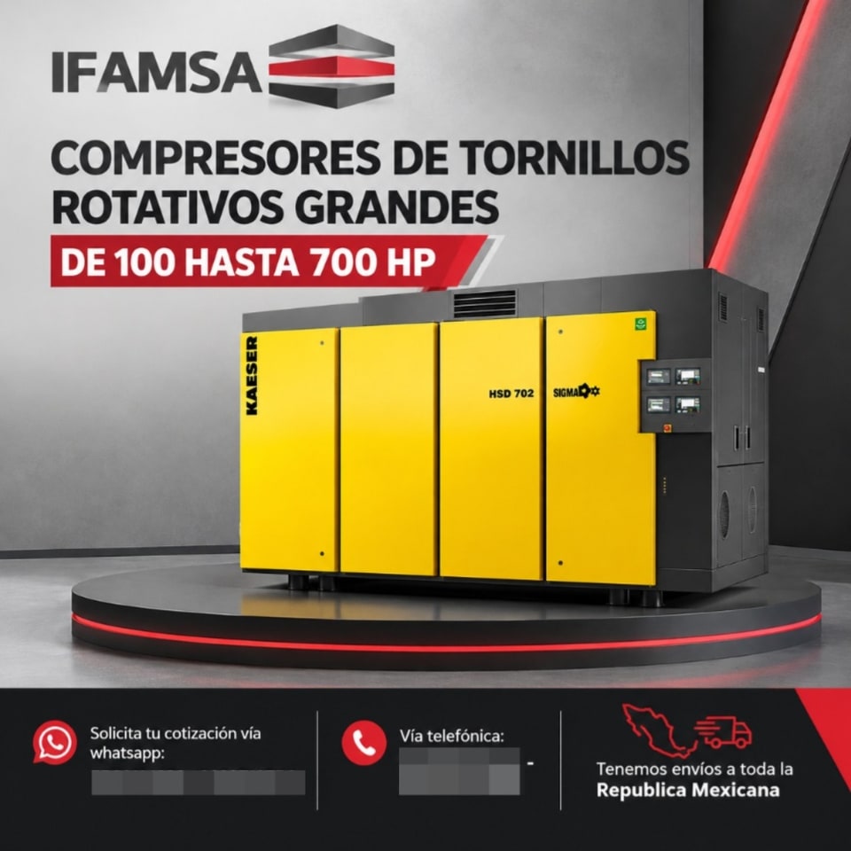 COMPRESORES DE TORNILLOS ROTATIVOS GRANDES DE 100 HASTA 700 HP en Puebla (Municipio)