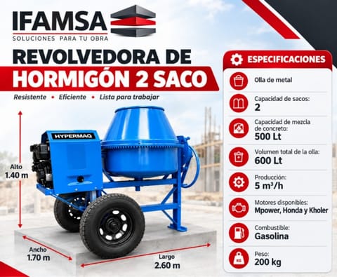 REVOLVEDORA DE HORMIGÓN 2 SACO HYPERMAQ