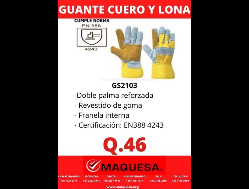 GUANTES DE CUERO Y LONA en Santa Cruz del Quiché (Municipio)