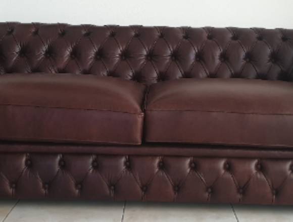 Sofa chesterfield pele natural NOVO em Paços de Ferreira (Concelho)