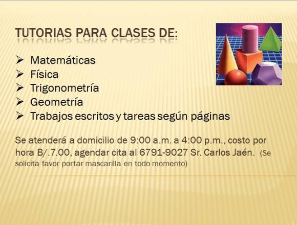 Clases de Matemáticas y otras a domicilio en Arraiján (Distrito)