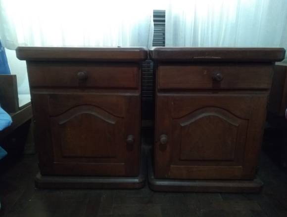 CAMA 2 PLAZAS ALGARROBO C COLCHON Y 2 MESITAS LUZ