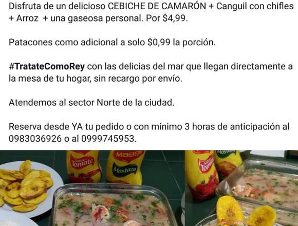 Ofrecemos los mejores ceviches, encebollados en Pichincha (Cantón)