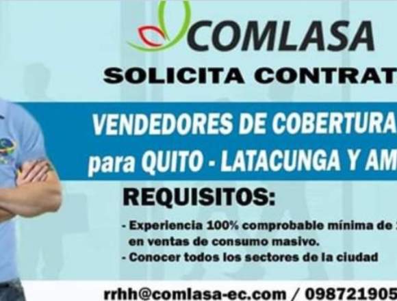 SE REQUIERE VENDEDORES DE COBERTURA en Pichincha (Cantón)