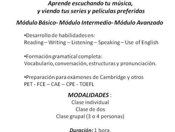 CLASES PARTICULARES DE INGLES EN SAAVEDRA en Lago Buenos Aires (Localidad)