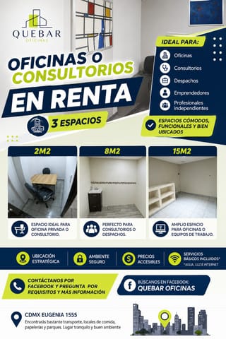¡Oficinas y consultorios en renta fisicos en CDMX! en Cuauhtémoc (Municipio)