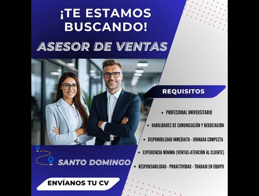 ASESOR DE VENTAS EN SANTO DOMINGO en Santo Domingo de Guzmán (Municipio)