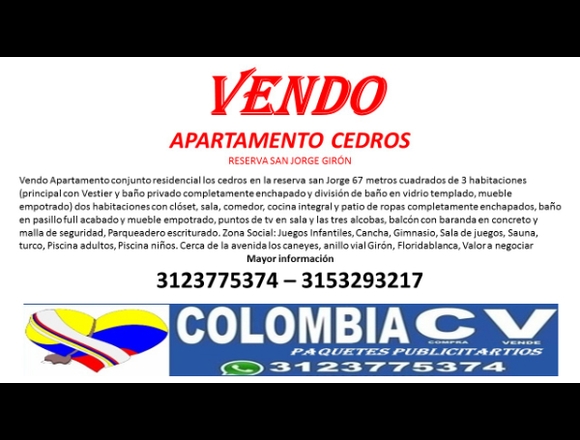 Apartamento cedros en la reserva san Jorge Girón en Girón (Municipio)