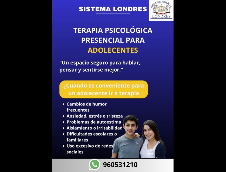 TERAPIA PSICOLÓGICA PRESENCIAL PARA ADOLESCENTES en Santiago de Surco (Lima 33) (Distrito)