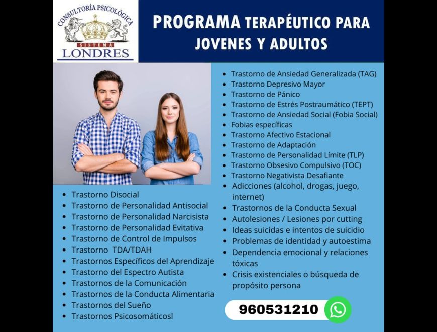 PROGRAMA TERAPÉUTICO PARA JÓVENES Y ADULTOS en Lince (Lima 14) (Distrito)