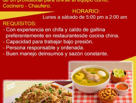 se nececita cocinero con experiencia