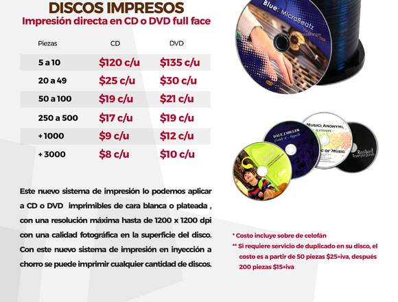 IMPRESION DISCOS CD Y DVD A COLOR en Ojuelos de Jalisco (Municipio)