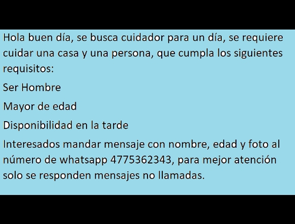 Se busca Cuidador hombre para un dia en leon gto