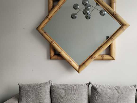 Espejo decorativo de bambú