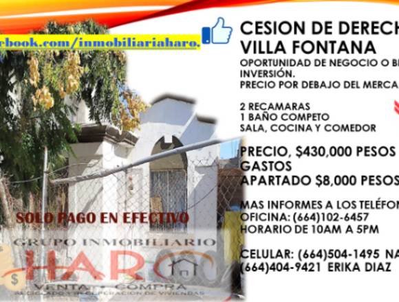 Compra Casa por Cesión de Derechos VILLA FONTANA en Tijuana (Municipio)