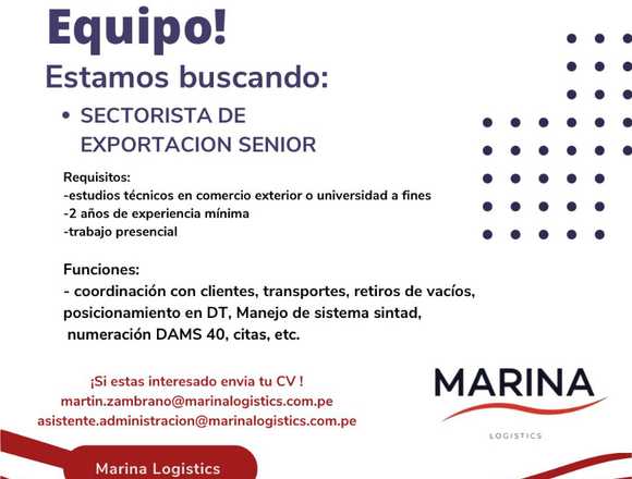 Sectorista de Exportacion Senior en Callao (Callao 1) (Distrito)