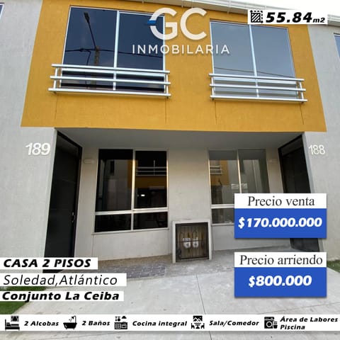 Se vende o se arrienda casa 2 pisos Conjunto la ceiba en Soledad (Municipio)