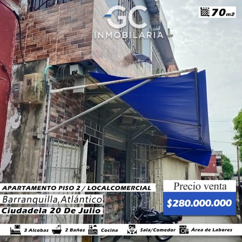 Se vende apartamento 2 piso con local comercial Ciudadela 20 de julio en Barranquilla (Municipio)