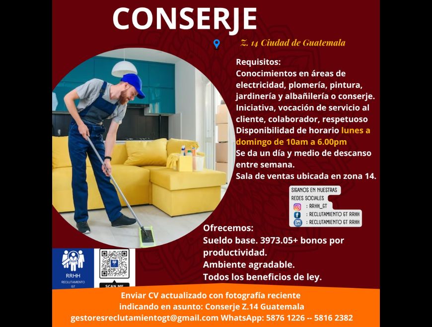 Conserje zona 12 Guatemala. en Ciudad de Guatemala (Municipio)