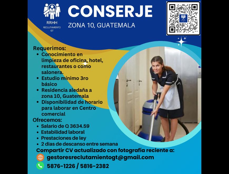 Conserje zona 10, Guatemala en Ciudad de Guatemala (Municipio)
