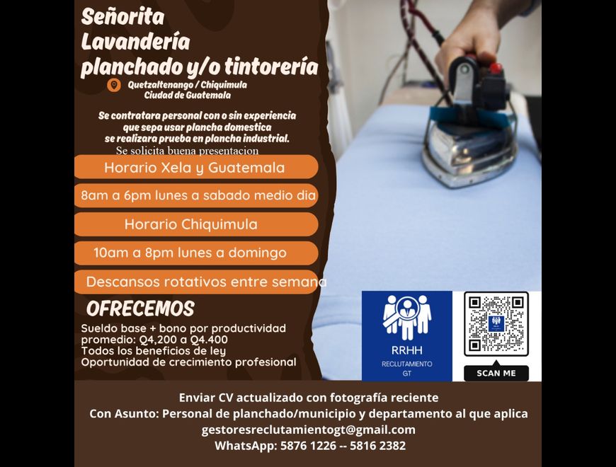 Auxiliar de planchado en Ciudad de Guatemala (Municipio)
