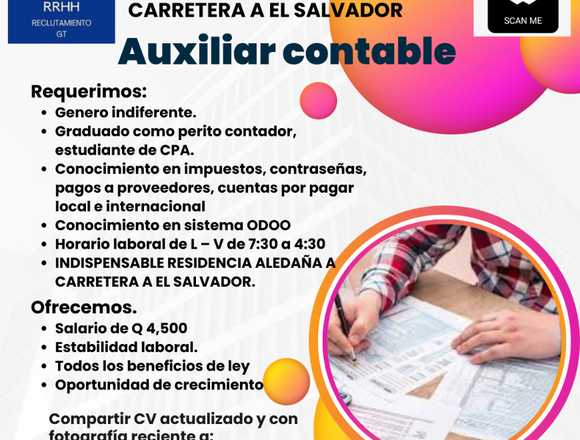 Auxiliar contable carretera a El Salvador en Fraijanes (Municipio)