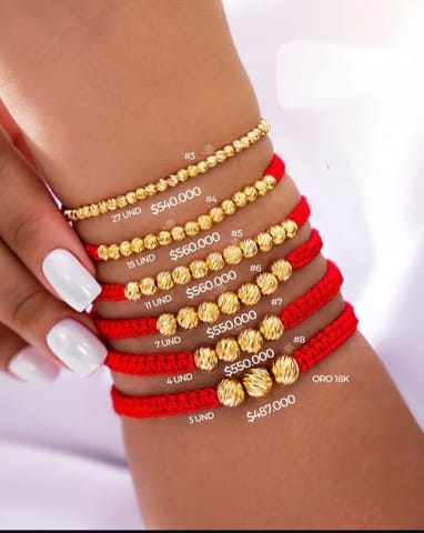 Pulseras de Neopreno Rojo y Balines Oro 18K en Medellín (Municipio)