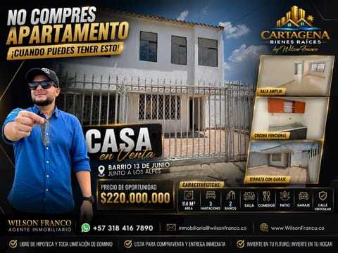 Casa En Venta, Trece 13 de Junio, Junto A Los Alpes, Cartagena en Cartagena (Municipio)