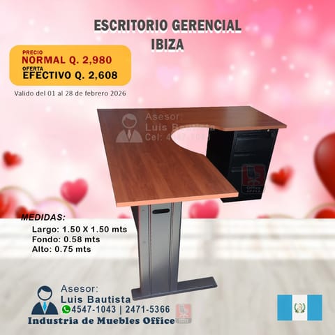 ESCRITORIO GERENCIAL MODULAR IBIZA DE 3 GAVETAS. en Ciudad de Guatemala (Municipio)