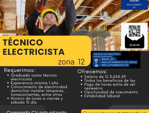 TECNICO ELECTRICISTA Z12GUATE en Chiquimula (Municipio)
