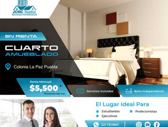 Col. La Paz: Cuarto con Todo Incluido y Amueblado. en Puebla (Municipio)