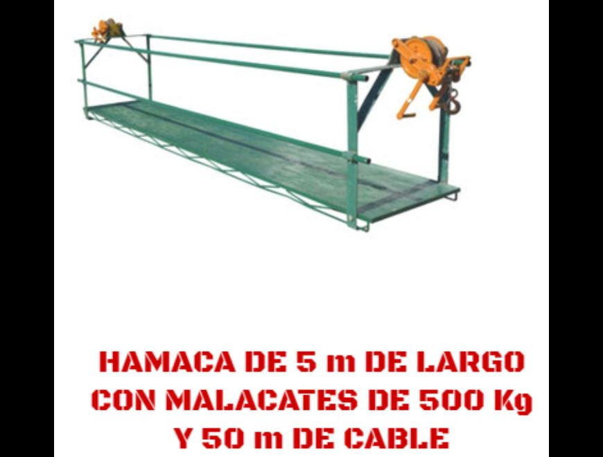 HAMACA DE TRABAJO CON MALACATES Y CACLE DE 50MTS en Ecatepec de Morelos (Municipio)