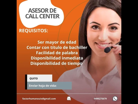 Asesor comercial de Call Center en Quito (Cantón)