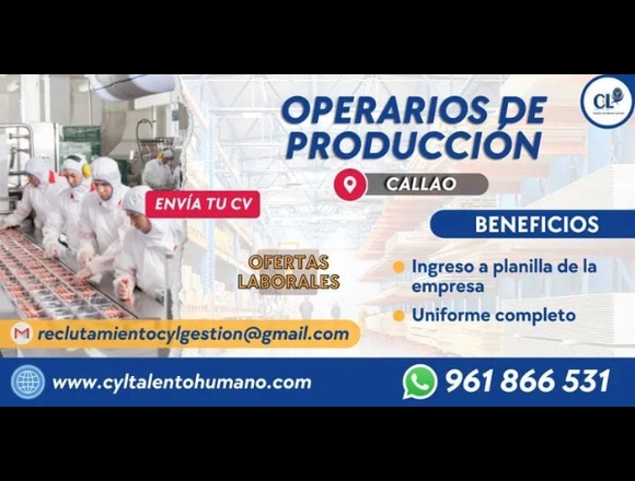 60 OPERARIOS DE PRODUCCIÓN (CALLAO/LIMA)