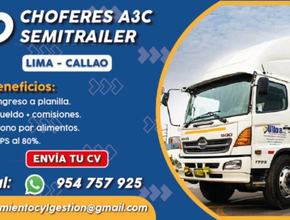 Chofer de Semitrailer - Caja Fuller - Planilla en Callao (Callao 1) (Distrito)
