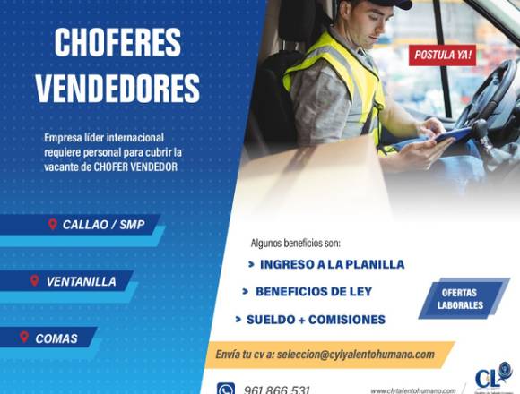 CHOFER VENDEDOR - CALLAO, VENTANILLA, COMAS en Bellavista (Callao 2) (Distrito)