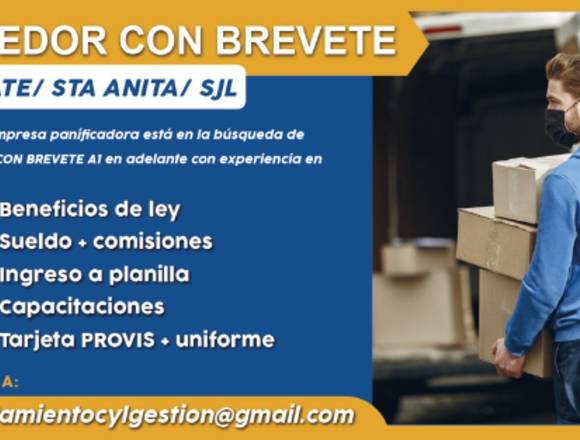 Chofer Vendedor - Callao/SMP/SJL/Sta. Anita/Ate en Lima (Lima 1) (Distrito)