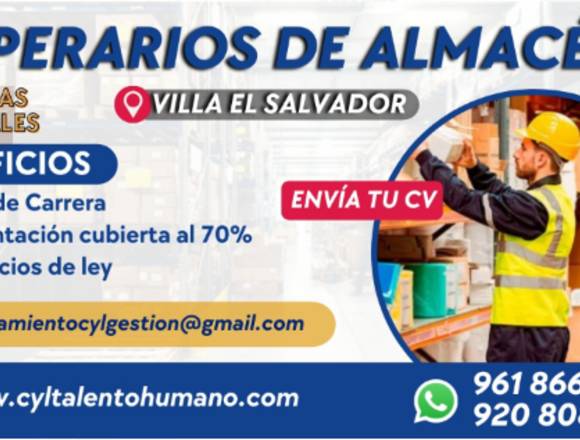 Operarios de Almacén/ estibadores Sede VES en Comas (Lima 7) (Distrito)