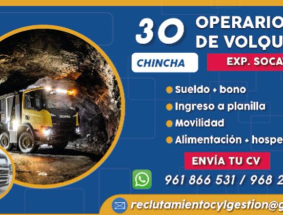 Chofer de Volquete Socavón - Lima a Ica - Planilla en Lima (Lima 1) (Distrito)