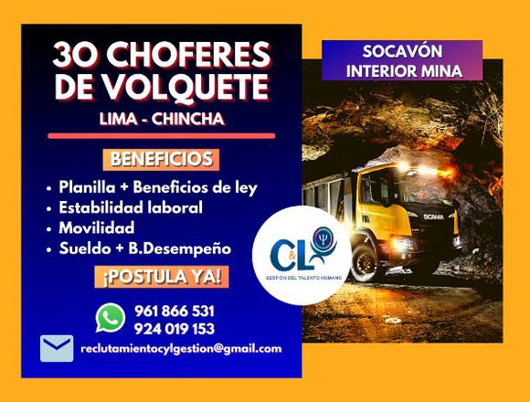 Operador de Volquete Socavón - Exp. Interior Mina en Chincha Alta (Distrito)